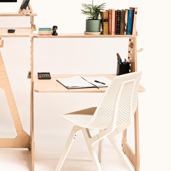 Sit, Stand Desk with wing shelves & noho move chair - - Work From Home Desks
