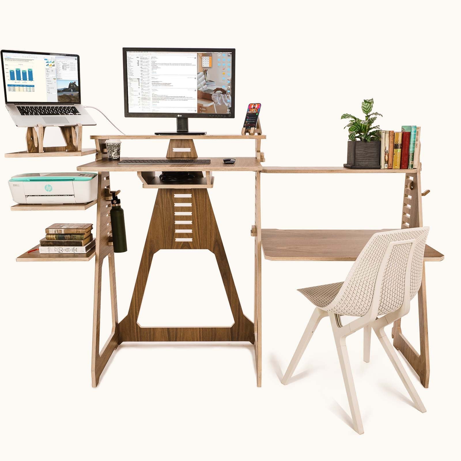 Sit, Stand Desk with wing shelves & noho move chair - - Work From Home Desks