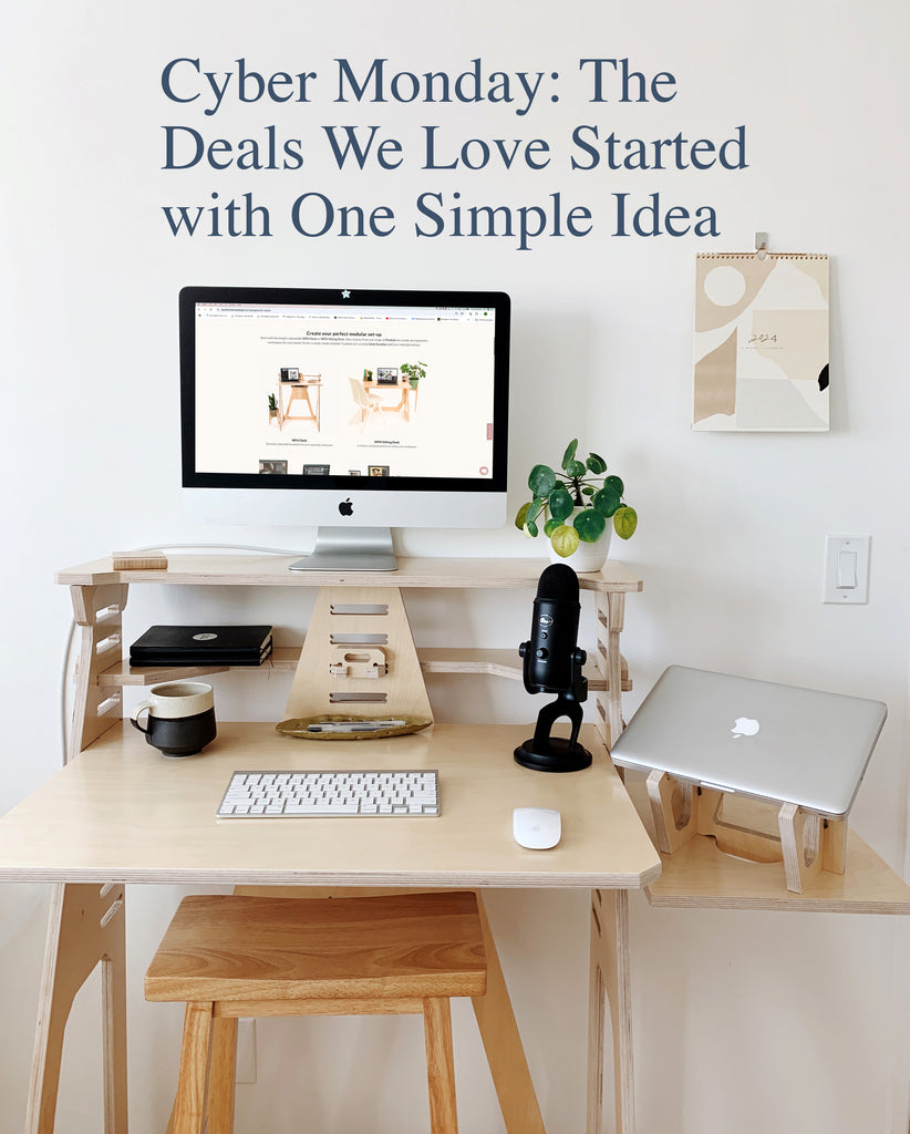 A standing, modular desk from WFH Desks