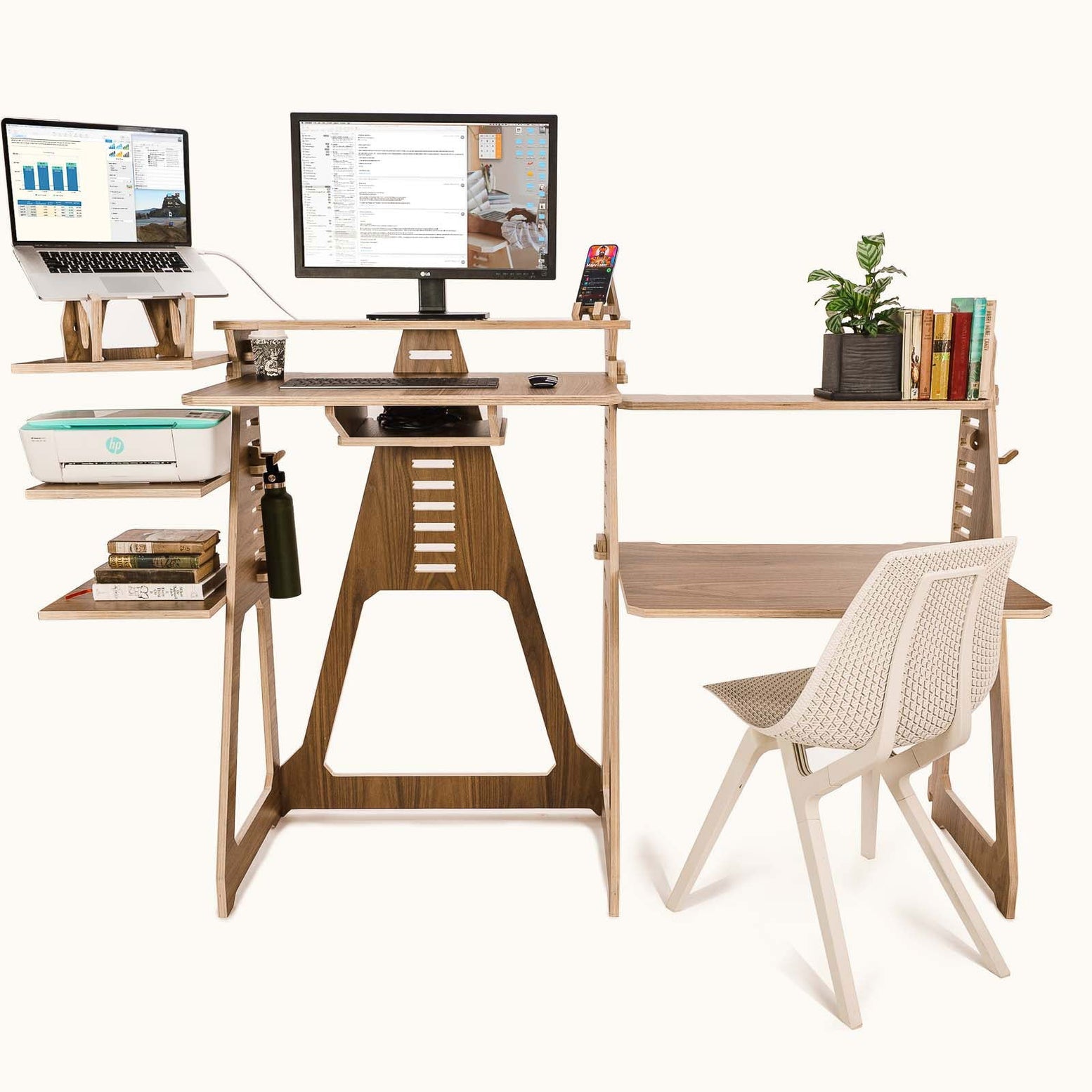 Sit, Stand Desk with wing shelves & noho move chair -  - Work From Home Desks                                    