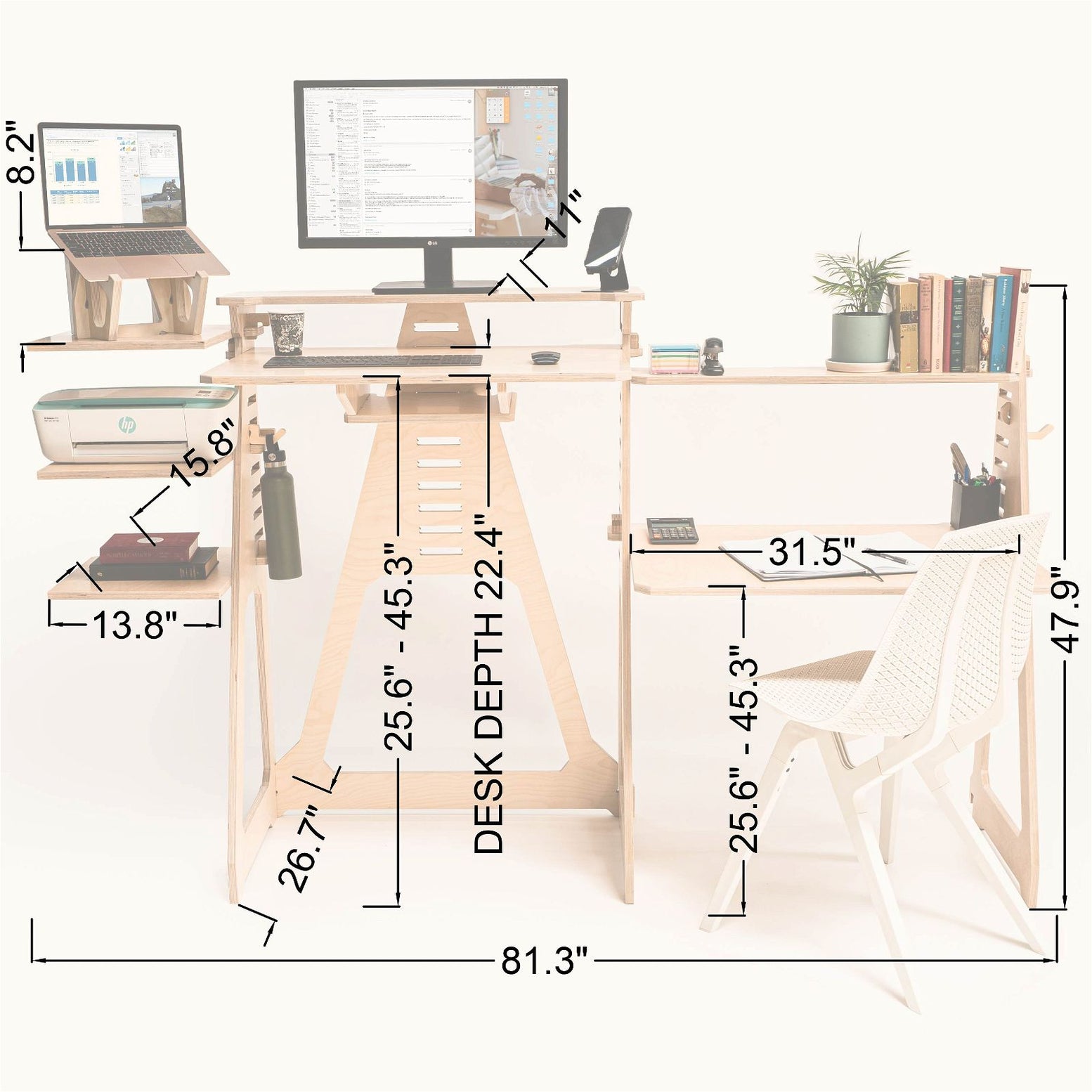 Sit, Stand Desk with wing shelves & noho move chair -  - Work From Home Desks                                    