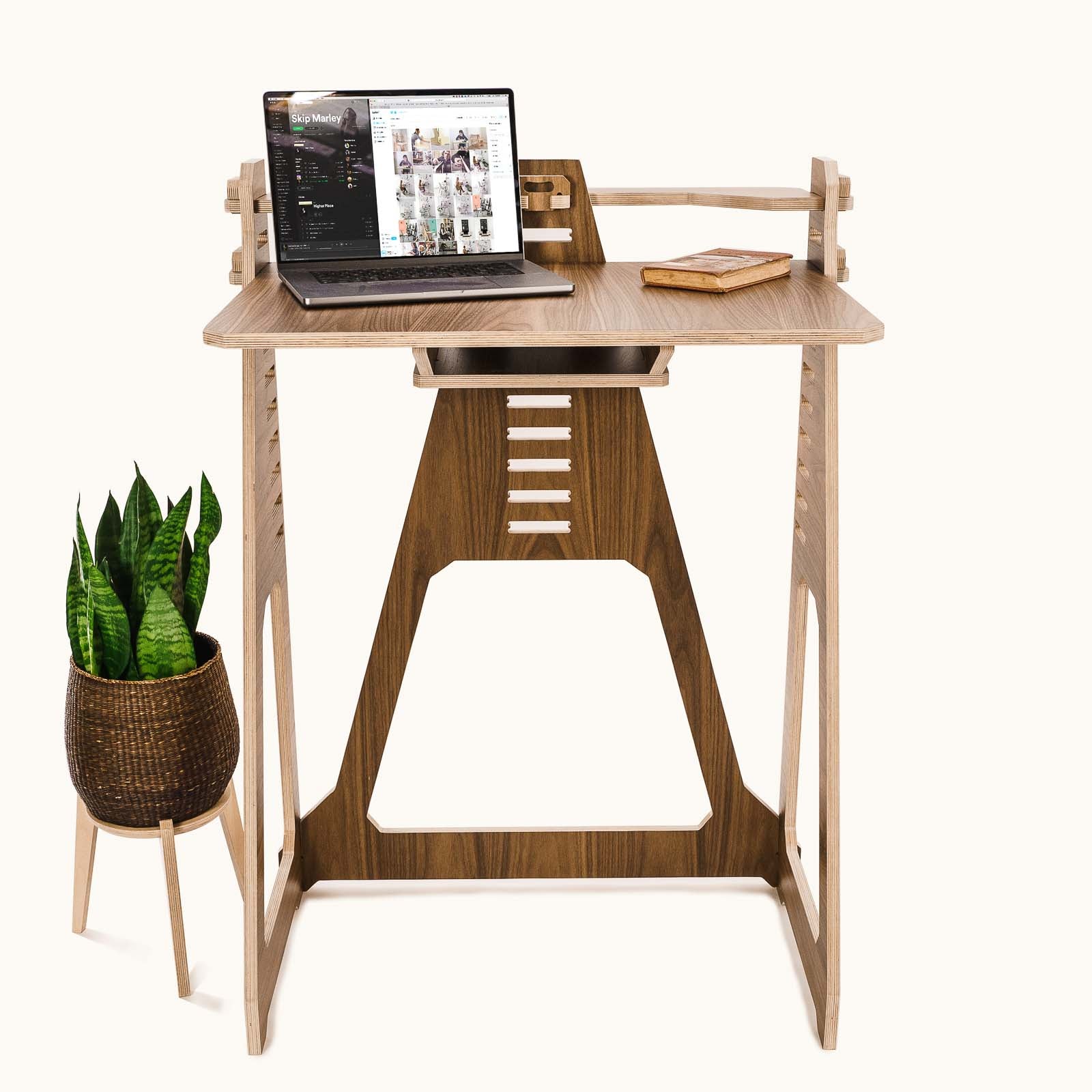 Leather Desk Set - Leather Organizer Desk Set - Walnut Wood Desk Set -  Office Product - Desk Accessories Set - 11 PCS (Gray)